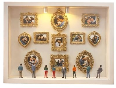 DIY Mini Museum Silhouette Box Mit Licht – Mini Museum of Us Shadow Box, Miniaturmuseen Goldrahmen Kit Mit 8 Figuren, Personalisierte Erinnerungsvitrine Für Tischplatte, Schrank