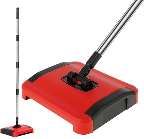 Ccarzzi Carpet Sweeper Manual, Multi Surface Floor Cleaner with 3 Non Electric Rug Roller Brushes, Silent Lightweight, for Cleaning Pet Hair, Loose Debris, Lint