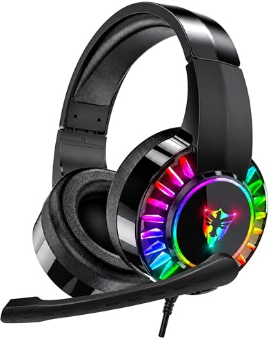 ONYXX Electronics USB PC Gaming Headset with Microphone, Wired USB Computer Headphones for PC & Laptop, Over Ear Headset with LED Light, Stereo Sound, Soft Ear Cushions & Adjustable Headband, Black