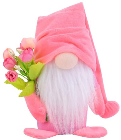 YKPAVV Frühling Wichtel mit Tulpen Blumensträuße Stehende Niedliche Wichtel Zwerg Wichtel Figuren Frühlingdeko Wichtel Figuren Geschenk für Frauen Mama Hochzeitstag (Rosa)