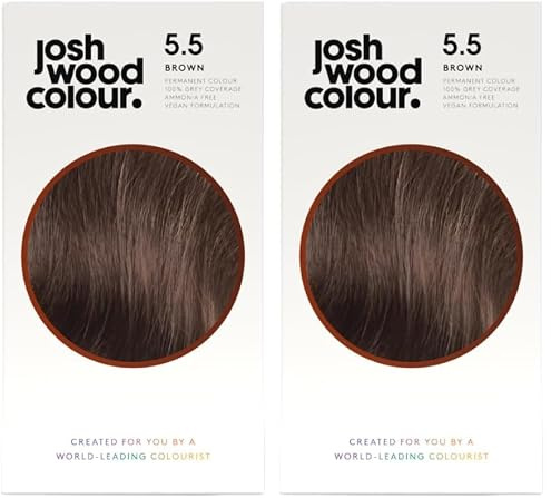 Josh Wood Colour - Ammonia-Free Hair Dye - Permanent Hair Colour with 100% Grey Coverage - Vegan Friendly, Natural-Looking Results, Shiny & Hydrated Hair | 5.5 (Brown) (Pack of 2)