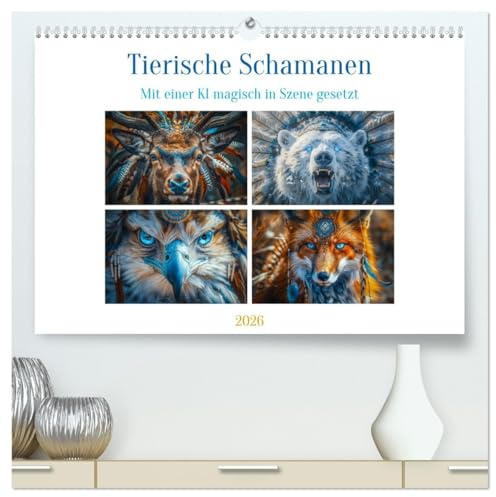 Tierische Schamanen (hochwertiger Premium Wandkalender 2026 DIN A2 quer), Kunstdruck in Hochglanz: Tierische Schamanen, sind faszinierende Wesen, die ... der Natur verborgen sind. (CALVENDO Tiere)