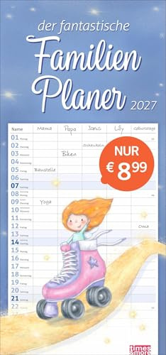 times&more Zauberwesen Familienplaner 2027: Das süße Design und die 5 Spalten machen ihn zum perfekten Kalender für Familien. Praktischer Terminkalender für die Wand. Familienkalender. times&more