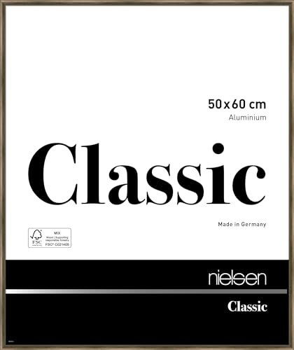 nielsen Bilderrahmen, 50 x 60 cm, Aluminium, Walnuss matt, Posterrahmen zum Aufhängen im Hoch- & Querformat, Echtglas, Classic