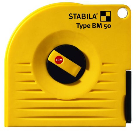 STABILA Bandmaß BM 50 P, 10 m, polyamidbeschichtetes Stahl - Messband, mit Universalhaken