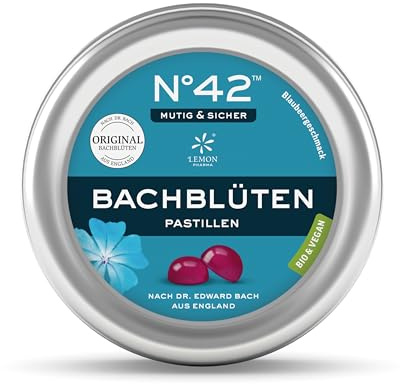Lemon Pharma Bachblüten Pastillen N°42 Vertrauen | Bio & vegan | Original nach Dr. Bach | Für Zuversicht & inneres Vertrauen | Blaubeer-Geschmack | 50 g