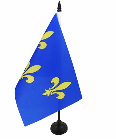 AZ FLAG - Drapeau De Table Ile-de-France 21x14 cm - Petit Drapeau Francilien De Bureau 100% Polyester Avec Hampe De 25cm Et Socle En Plastique Noir