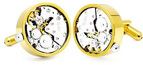 HONEY BEAR Cufflinks for Mens - Vintage Watch Movement Steampunk Rotatable Gold