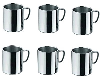 King International – Double Paroi en acier inoxydable lourd Cappuccino Mug à café de PC – 225 ml (lot de 6)