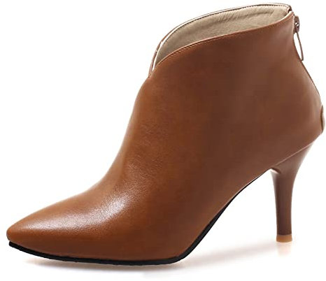 OALEEN Bottines Femme Hiver Boots Talon Haut Aiguille Sexy Bout Pointu Effet Cuir Chaussures Soirée Mariage Marron Camel 38