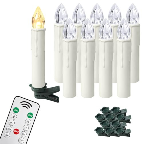 AufuN LED Kerzen Kabellos 10 Stück Weihnachtskerzen mit Fernbedienung Outdoor Weinachten LED für Weihnachtsbaum, Weihnachtsdeko, Hochzeitsdeko, Party, Feiertag, Warmweiß