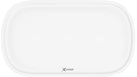 Xlayer Wireless Ladepad 3-1 Family Charger Triple | Ladestation mehrere Geräte | Smartphones und Tablets | Qi Ladestation für iPhone 15, AirPod Pro, iWatch und mehr | Kabellos | Weiß