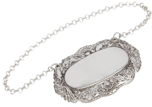 Pewter Shell Pattern Decanter Label on Silver Plated Chain with Shell Pattern Around The Edge Perfect for Engraving