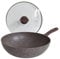 Pintinox Natura - Wok en aluminium, revêtement antiadhésif effet pierre, manche effet bois, couvercle en verre avec bouton soft-touch effet bois, convient pour induction, diamètre 28 cm