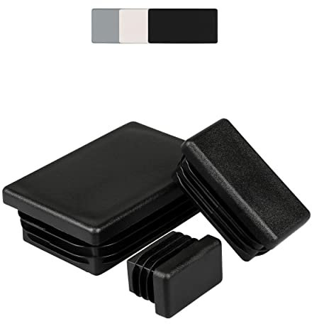 10 Stück Kunststoff Rechteck Rohrstopfen, Lamellenstopfen, Verschiedene Größen und Farben, Möbelgleiter, Stuhlbeinschoner, Schutzkappen (Rohraußenmaß: 45x15mm, Rohrwandstärke: 1,5-2mm, Schwarz)