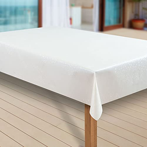 laro Wachstuch-Tischdecke Abwaschbar Garten-Tischdecke Wachstischdecke PVC Plastik-Tischdecken Eckig Meterware Wasserabweisend Abwischbar GAE, Muster:Perla Weiss-Creme, Größe:100x140 cm