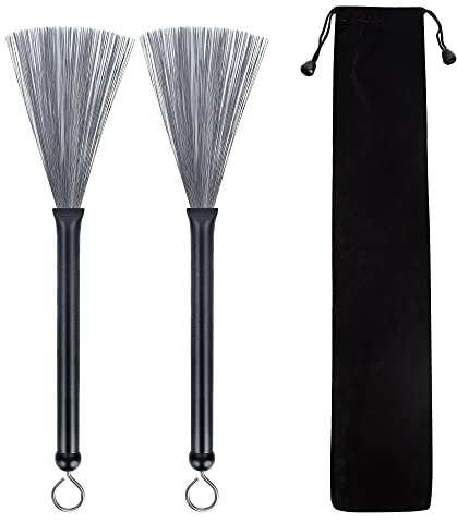 2 x Trommelbürsten, einziehbare Trommeldrahtbürsten, Trommelstöcke mit komfortablen Aluminiumgriffen, perfektes Geschenk für Rockband, Jazz-Folk, Schlagzeuger, Musikliebhaber, Anfänger, Studenten