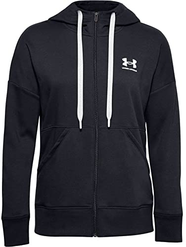 Under Armour Damen Aufwärmoberteil Rival Fleece Hoodie mit Durchgehendem Zip, Black/White/ (001), XS, 1356400-001
