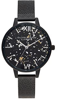 Olivia Burton Analog Quarzuhr für Damen Kollektion Celestial mit Schwarzes Edelstahl-Mesh-Gliederarmband - OB16GD16
