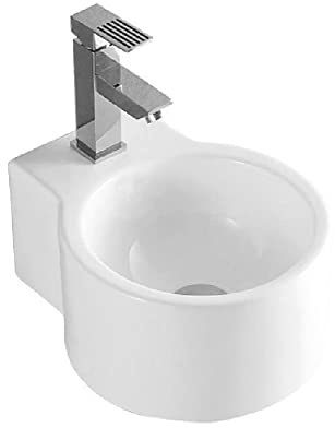 Aloni Design Handwaschbecken Waschtisch Rund Weiß mit Hahnloch 35 x 28 x 16 cm