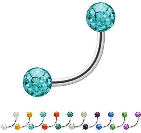 Treuheld® | 1.2mm x 12mm Piercing Banane | 4mm Kristall Kugeln | Hell-Blau |Chirurgenstahl | Silber | Bauchnabelpiercing Nippelpiercing