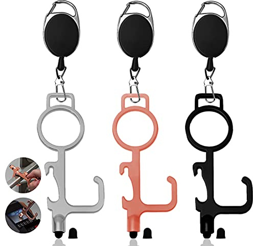Multifunction No-Touch Door Opener Kontaktloser Türöffner Schlüsselanhänger Hygienehaken Berührungsloser Schlüsselbund für Tür Aufzug Druckknopf Geldautomaten Touchscree (3 Stück)