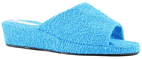 Ciabatte Spugna Aperte Bagno Donna Antiscivolo Zeppa 4 cm Leggere Interno Sughero (Celeste, numeric_36)