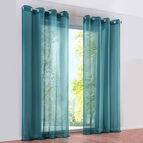 SIMPVALE Gardinenschals 2er Set, Vorhänge mit Ösen,Polyester Voile Schlaufenschal Transparent für Wohnzimmer, Balkon Schlafzimmer Küche Breit 140cm Höhe 145 cm,Vorhang Türkis