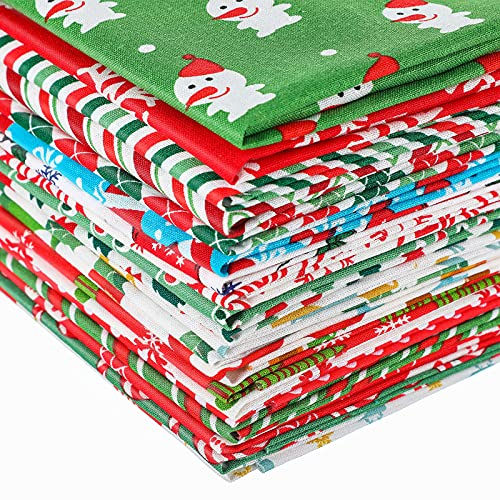20 Pièces Lot de Tissus en Coton de Noël Patchwork Carré de Couture d'Arbre de Noël Chutes de Tissu Prédécoupé Imprimé de Flocons de Neige pour DIY Couture (10 x 10 Pouces)