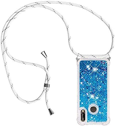 HongMan Funda Bling Glitter Liquida con Cuerda para Huawei P20 Lite,Transparente Cristal Suave Silicona TPU Bumper Protector Carcasa con Colgante Ajustable Cordón - Case y Correa