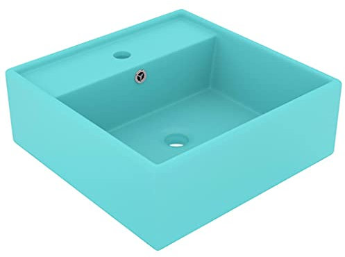 vidaXL Luxus Waschbecken Überlauf Waschtisch Aufsatzwaschbecken Waschplatz Handwaschbecken Aufsatzwaschtisch Quadratisch Matt Hellgrün 41x41cm Keramik