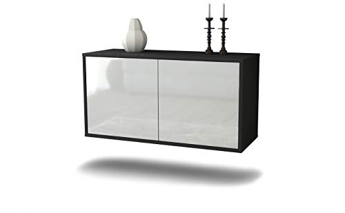 Dekati Lowboard Münster hängend (92x47x35) Korpus anthrazit matt - Front Hochglanz Weiß - Push to Open