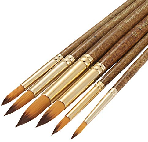 Silithus Pinsel-Set, 6-teilig, professionell, feine Spitze, Pinsel-Set, runde Spitze, Nylonhaar, Künstler, Acrylpinsel für Acryl, Aquarell, Ölgemälde (runden)