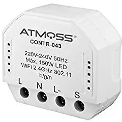 ATMOSS | Regulador LED | Interruptor WiFi TRIAC | CONTR-043 | Carga Máxima 150w LED | Domótica para el Hogar | Compatible con Alexa y Google Home | Pastilla Interruptor para Apps Smart Life y Tuya