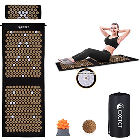 Extra langes Yoga-Akupressurmatten-Set, Massage-Akupunktur-Matte, groß, magnetische Matte, Akupressurbett für Nägel, Nacken, Rücken, Schmerzlinderung (Gold)