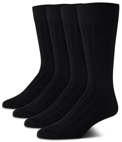 Calvin Klein Men's Dress Socks - 4 Pack Soft Cotton Blend Patterned Crew Socks for Men - Casual Mens Long Work Socks (7-12), Size 7-12, Black Solid