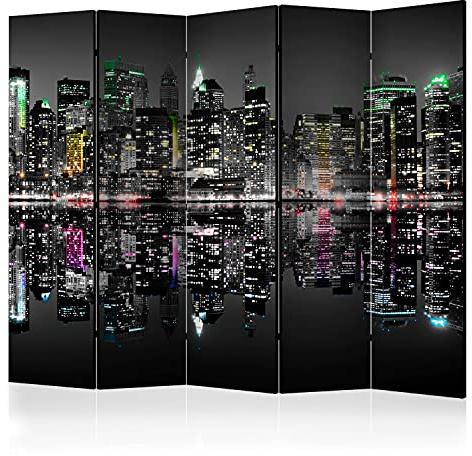 murando - Paravent Raumteiler New York, 225x172 cm, 5-teilig, Wohnzimmer | Mobiler Sichtschutz, sofort einsatzbereit, Holzrahmen, ideal fürs Wohnzimmer oder Büro, geruchsneutral, lichtbeständig