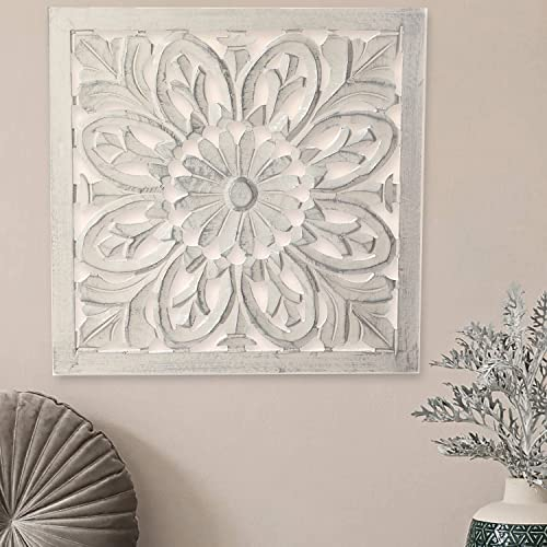 MARRAKESCH Wandbild Wanddeko aus Holz 40cm gross Ornament Adarsch weiss als Orientalische Dekoration