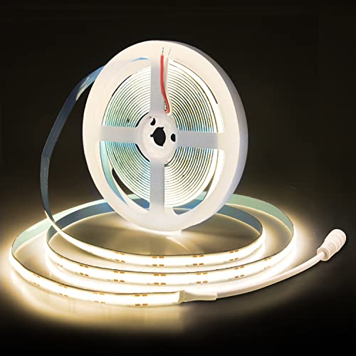 ALITOVE COB LED-Streifen 12V Naturweiß 4000K 5M Lichtstreifen Hohe Dichte 480LED/M Flexibles Licht Nicht wasserdicht IP30 8mm breit für DIY Home Indoor Dekoration(Ohne Netzteil und Dimmer)