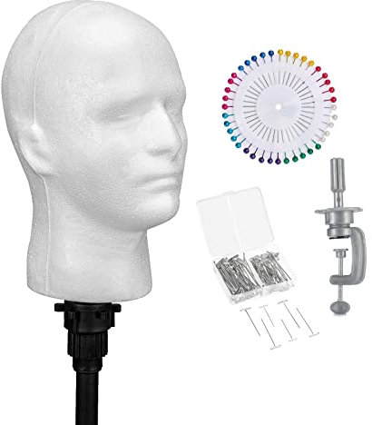 Styroporkopf Männlicher Mannequin Kopf, 50cm Professioneller Perückenkopf Modellkopf Schaufensterpuppe Kopf für Kopfhörer Perücken Schmuck Mützen mit Kostenlos Klemme und T-Nadel Pins Weiß