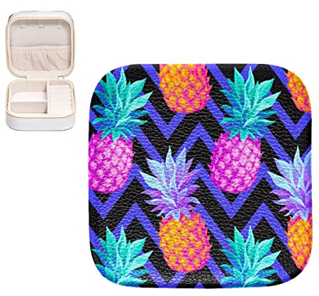 RODAILYCAY Bunte Ananas Chevron Schmuckschatulle für Halsketten, PU-Leder, Schmuck-Aufbewahrungsbox, großes Fassungsvermögen, für Halsketten, Ohrringe, Ringe