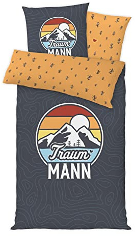 Sheepworld Bettwäsche mit Motiv Traummann | Bezug 135 cm x 200 cm, Kissenbezug 80 cm x 80 cm, aus Baumwolle, mit Reißverschluss, 2-teilige Garnitur | Geschenkidee, Geburtstagsgeschenk | 47888
