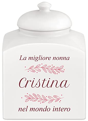 Maverton Biscottiera in ceramica - stampa personalizzata - barattolo da cucina 3 L - protezione ermetica del barattolo per dolci - pensiero speciale per la donna - foglie al vento