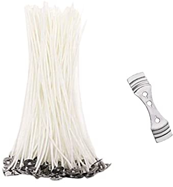 JCKD 100pcs stoppino di cotone bianco con 1pc 3 fori in metallo porta stoppino, set di stoppini per candele, stoppino durevole per il vostro fai da te candela Crafts (15 cm)