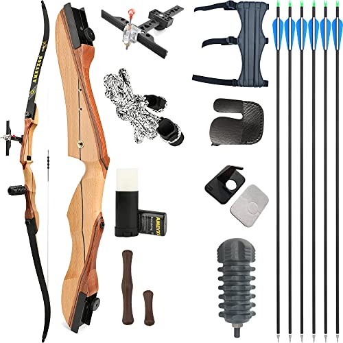 wolfman Recurvebogen Set Erwachsene 66/68/70 Zoll 12-40LBS Pfeil und Recurve Bogen Set Praxis Bogen Jagdbogen für Bogenschießen Halle Schießen Wettkämpfe Übung Rechtshänder(Schwarz, 68/20Lbs)