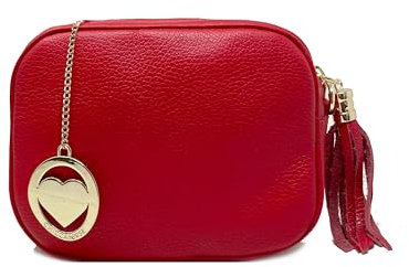 Chicca Borse Tracollina Borsa Donna in Pelle Italiana Trama Dollaro Borsetta a Spalla (Rosso)