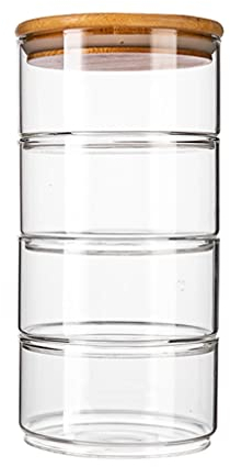 Angoily Stapelbare Vorratsgläser Glas Mit Deckel 4-Stufige Runde Vorratsdosen Glas Vorratsdosen Glas Zum Servieren Von Tee Desserts Süßigkeiten