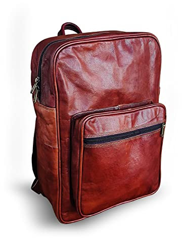 L & S Zaino in pelle fatto a mano Vintage Daypack Travel 15.6 pollice Laptop Bag per uomo donna, Marrone, 16 X 12 X 5 Inches, Zaini Daypack
