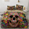 Luowei Totenkopf Bettwäsche 200x220 Skull Muster 3D Bunt Bettbezug Set Weiche Komfort Microfaser Bettwäsche 3 teilig mit Reißverschluss und 2 Kissenbezüge 80×80 cm