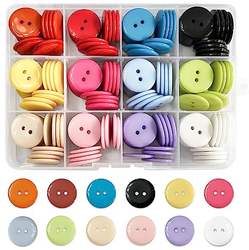 MOSTFUN 180 Stück Bunte Groß Knöpfe, 20mm 12 Farben Harz Rund Knöpfe mit Aufbewahrungsbox für DIY Basteln Nähen Scrapbooking und Dekorieren